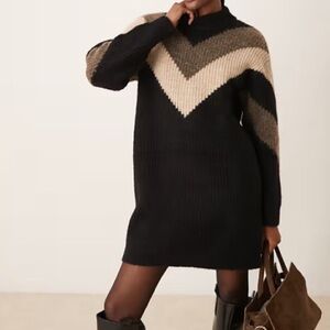 YAS Chevron Sweater Dress Size XS Small New Oversized Alpaca Wool Ziggo